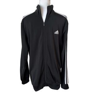 Adidas Jacket Men's Large Black White Stripes Full Zip Athletic Track Warmup
